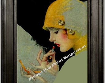 Art Deco Flapper Art Print 8 x 10 - Classic Putting on Lipstick - 1920s