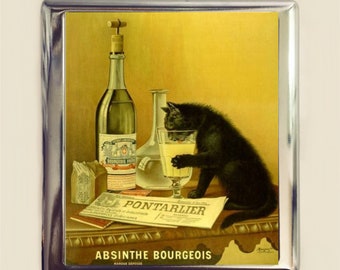 Absint zwarte kat sigarettenkoker visitekaartje ID houder portemonnee Vintage Franse advertentie Art Nouveau