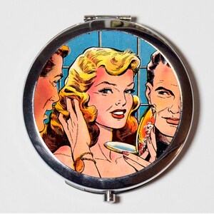 Comic Book Compact Mirror - Vintage 1950s Comic Book Art Retro - Make Up Pocket Mirror for Cosmetics