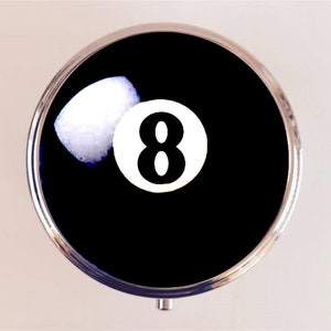 Eightball Pill Box Case Pillbox Holder Trinket Box Pop Art Retro Kitsch Billiards Pool