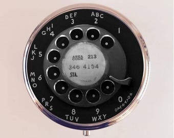 Rotary Telephone Pill Box Case Pillbox Holder Trinket Stash Box Phone Dial Pop Art Retro