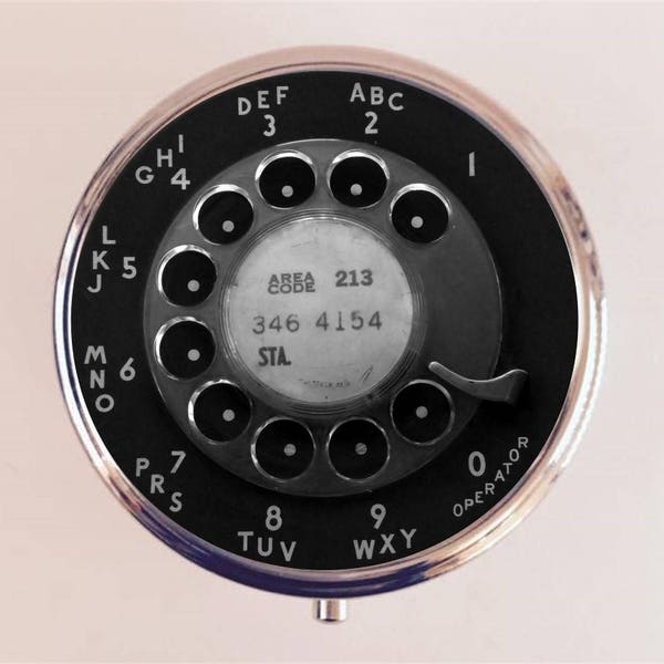 Rotary Telephone Decal Pill Box Case Pillbox Holder Trinket Phone Dial Pop Art Retro