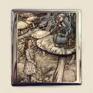 Alice im Wunderland Zigarettenetui Visitenkarte Ausweishalter Geldbörse Raupe Arthur Rackham Vintage Illustration Louis Carroll