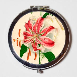 Lily Flower Compact Mirror - Floral Romantic Flowers - Make Up Pocket Mirror for Cosmetics