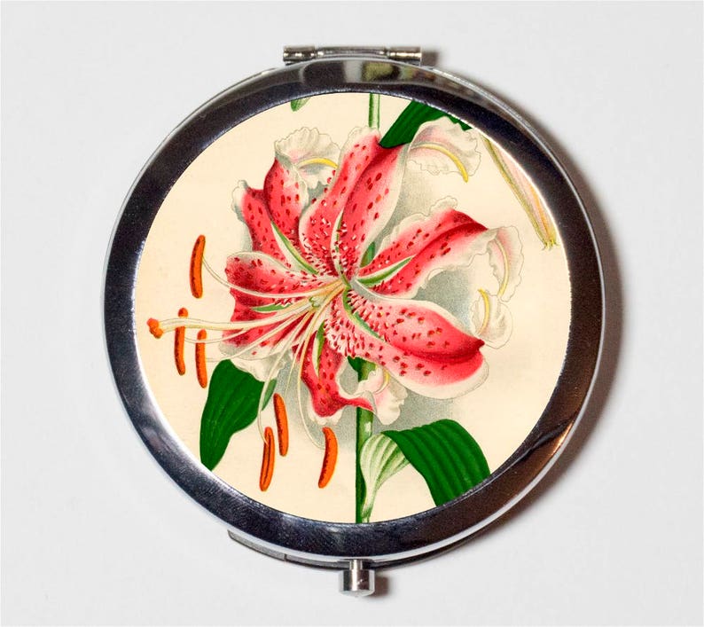 Lily Flower Compact Mirror Floral Romantic Flowers Make Up Pocket Mirror for Cosmetics image 1