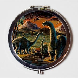 Dinosaur Compact Mirror - Dinosaurs Retro Kitsch - Make Up Pocket Mirror for Cosmetics