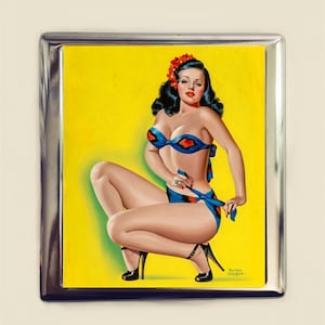 Pin Up Girl Cigarette Case Business Card ID Holder Wallet Retro Pin Up 1950&#39;s Rockabilly