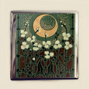Art Nouveau Moon Cigarette Case Business Card ID Holder Wallet Deco Floral Celestial