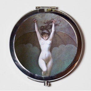 Abert Penot Bat Lady Compact Mirror - Goth Victorian Macabre Dark Art Woman - Make Up Pocket Mirror for Cosmetics
