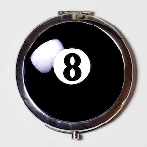 Eightball Compact Mirror - Eight Ball Pop Art Kitsch Billiards - Make Up Pocket Mirror for Cosmetics