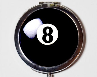 Eightball Compact Mirror - Eight Ball Pop Art Kitsch Billiards - Make Up Pocket Mirror for Cosmetics