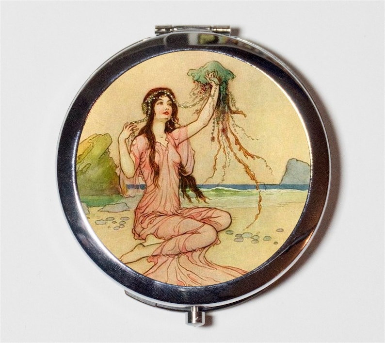 Warwick Goble Jellyfish Compact Mirror Beach Illustration Nautical Fantasy Make Up Pocket Mirror for Cosmetics image 1