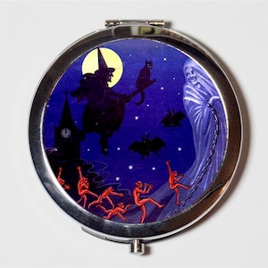 Witch Goblins Compact Mirror - Halloween Art - Make Up Pocket Mirror for Cosmetics