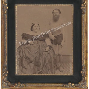 Victorian Sideshow Circus Freak Art Print 8 x 10 - Odd Couple - Fat Woman & Skinny Man