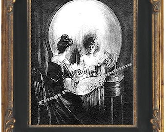 Skull Illusion Art Print 8 x 10 Victorian -  Fine Art All is Vanity Skull or Woman at Vanity