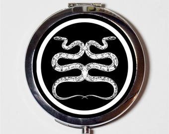 Miroir compact serpent occulte - Sigil magique de sorcellerie - Miroir de poche pour cosmétiques