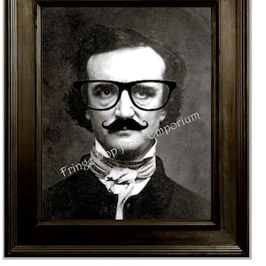 Hipster Edgar Allan Poe Art Print 8 x 10 - Altered Art With Hipster Mustache Glasses  - Hipsters of History - Goth Literature