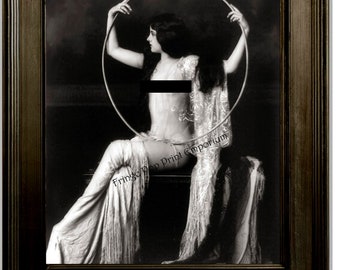 Flapper Follies Art Print 8 x 10 - Art Deco - Jazz Age - 1920&#39;s - Glamorous - Pin Up - Risque Woman with Hoop Mature