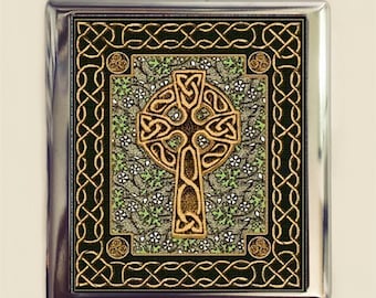 Celtic Cross Cigarette Case Business Card ID Holder Wallet Irish Ireland Religious