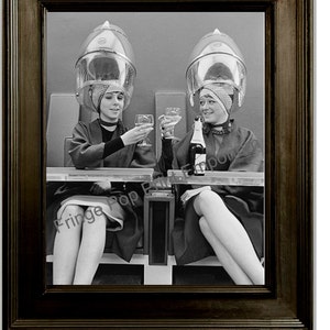 Hairdresser Art Print 8 x 10 - Retro Kitsch 1950's Women at Hair Salon Driking Wine - Beautician - Stylist