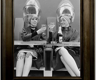 Hairdresser Art Print 8 x 10 - Retro Kitsch 1950's Women at Hair Salon Driking Wine - Beautician - Stylist