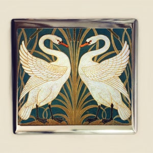 Art Nouveau Swan Cigarette Case Business Card ID Holder Wallet Swans Bird Birds Deco Pattern