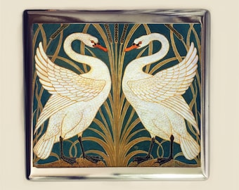 Art Nouveau Swan Cigarette Case Business Card ID Holder Wallet Swans Bird Birds Deco Pattern