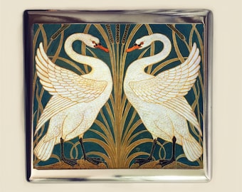 Art nouveau, cygne, étui à cigarettes, porte-cartes d'identité, portefeuille, cygnes, oiseaux, motif déco