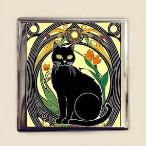 Art Nouveau Black Cat Cigarette Case Business Card ID Holder Wallet Deco Artwork