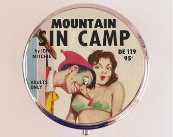 Mountain Sin Camp Pill Box Case Pillbox Holder Trinket Retro Kitsch Sleaze Pulp Fiction