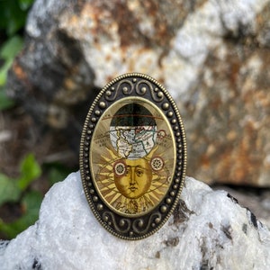 Mystical Sun Antiqued Bronze Adjustable Ring Occult Art Astrology Astronomy Brass