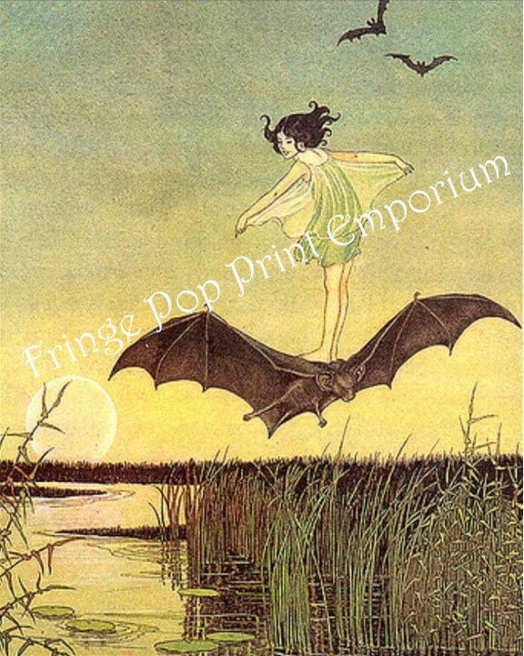 Bat Rider Art Print 8 X 10 Little Girl Riding Bat - Childrens Book ...