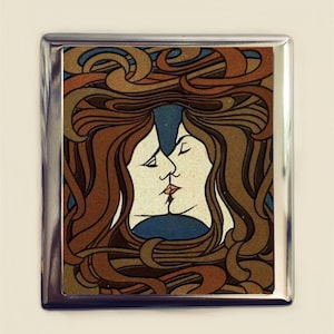 Art Nouveau Kiss Cigarette Case Business Card ID Holder Wallet Art Deco Lesbian LGBT Women Kissing