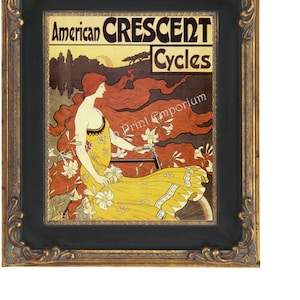 Art Nouveau Art Deco Art Print 8 x 10 - Redhead Beauty Queen on a Bicycle - Bike