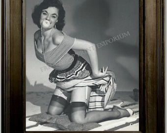 Gil Elvgren Pin Up Girl Art Print 8 x 10 - Painting Reference Photo - Pinup on Blanket - Ball in Mouth