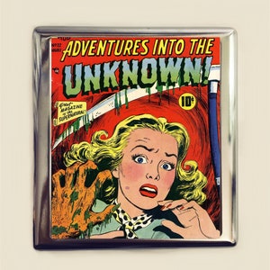 Horror Comic Book Cigarette Case Business Card ID Holder Wallet 1950&#39;s Retro Pulp Comics