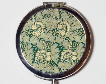 Art Nouveau Floral Wallpaper Compact Mirror - Edwardian Flower Pattern - Make Up Pocket Mirror for Cosmetics