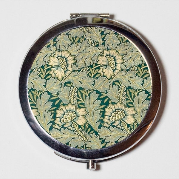 Art Nouveau Floral Wallpaper Compact Mirror - Edwardian Flower Pattern - Make Up Pocket Mirror for Cosmetics