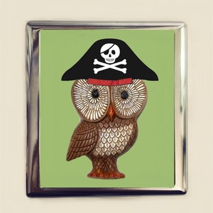 Pirata Búho Cigarrillo Caso Tarjeta de Visita Titular de la Identificación Monedero Kawaii Pájaro Pop Animal Arte Caprichoso