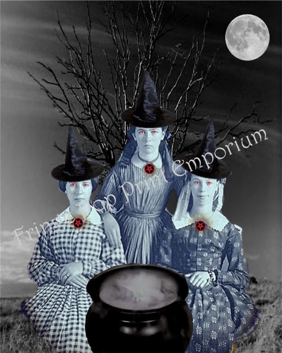 Impresión artística de aquelarre de brujas x 10 Arte alterado Bruja  Halloween Caldero Gótico espeluznante - Main Image