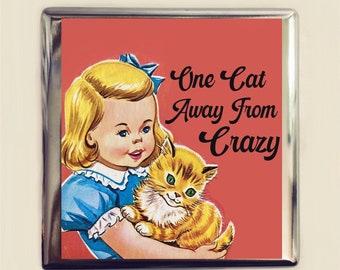 One Cat Away from Crazy Cigarette Case Business Card ID Holder Wallet Funny Crazy Cat Lady Cats