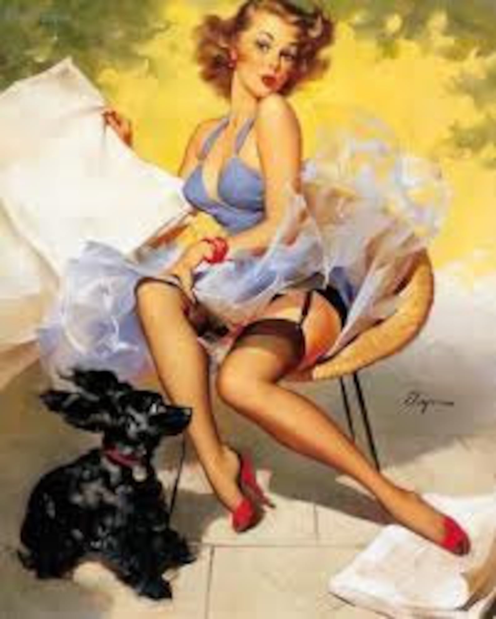 1970s Gil Elvgren Pin-Up Girl 'Skeet Club' Shotgun Shooting Poster - 11x14 Vintage Reproduction, Matte Paper