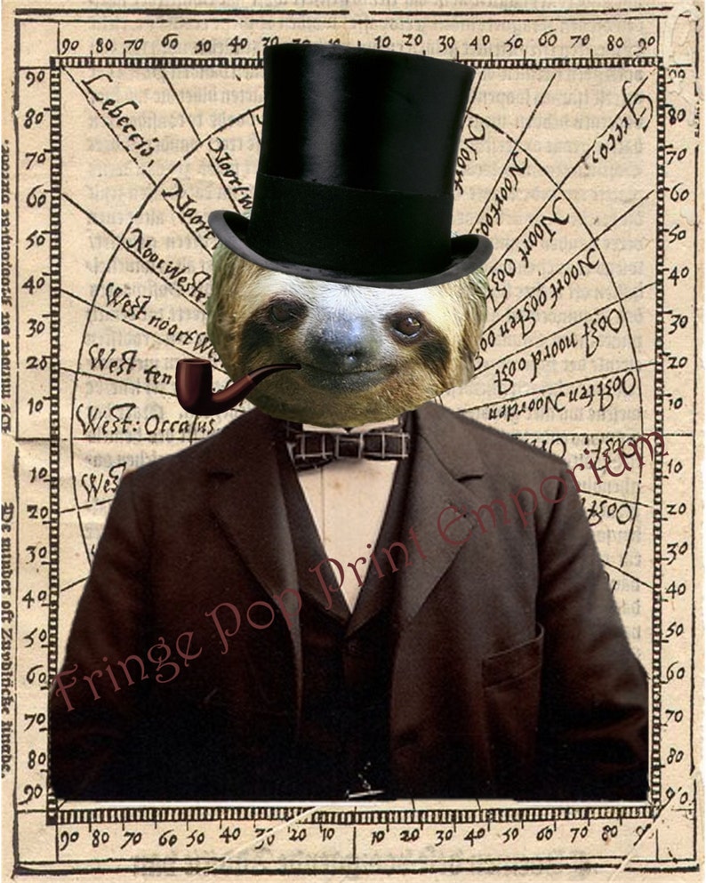 Victorian Sloth Art Print 8 X 10 Steampunk - the Gentleman Mr. Sloth in ...