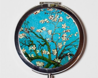 Almond Blossoms Vincent Van Gogh Compact Mirror - Classic Fine Art Painting - Make Up Pocket Mirror for Cosmetics