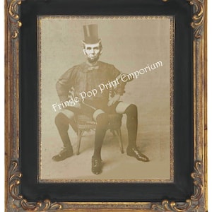 Victorian Sideshow Abraham Lincoln Art Print 8 x 10 - Circus Freak - Altered Art Abraham Lincoln - Three Legged Wonder
