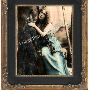 Peacock Flapper Art Print 8 x 10 Art Nouveau Art Deco - Glamorous Woman With Peacock