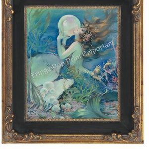 Art Deco Mermaid Art Print 8 x 10 - Nautical - Pin Up Art - Flapper Mermaid With Pearl