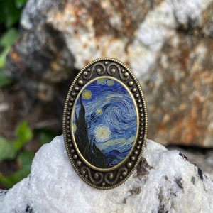 A Starry Night Antiqued Bronze Adjustable Ring Vincent Van Gogh Fine Art Brass