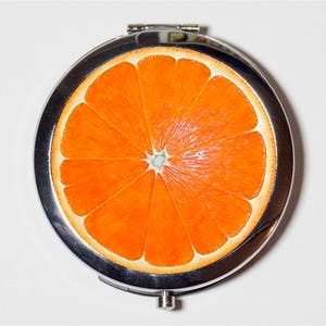 Orange Slice Compact Mirror - Pop Art Fruit Kitsch - Make Up Pocket Mirror for Cosmetics