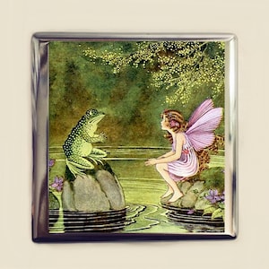 Fairy and Frog Cigarette Case Business Card ID Holder Wallet Fairy Tale Storybook Edwardian Fantasy Whimsical Fairytale